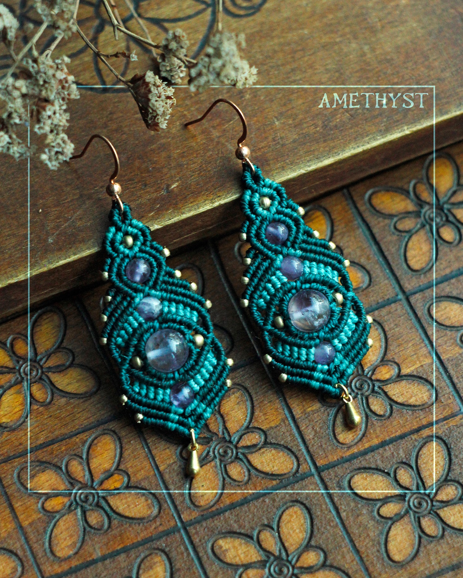 Синьо-зелени обици с аметист